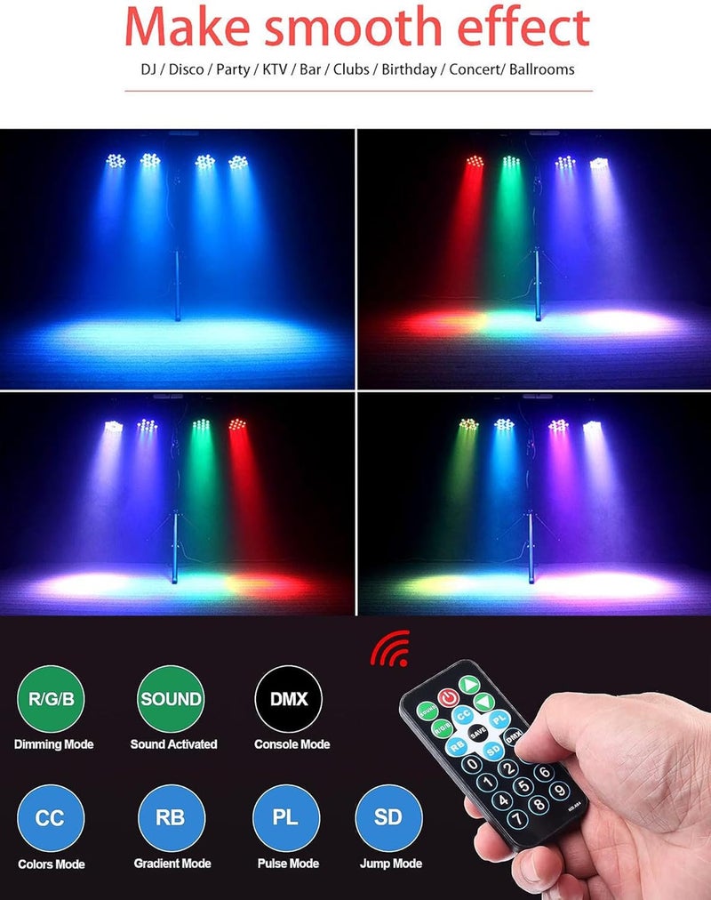 Litake DJ Par Lights, RGB 36 LED Stage Lights Sound Activated,Remote & DMX Controlled LED Uplights,7 Modes Uplighting for Dance Party Church Wedding Birthday Holiday Music Show-2 Pack - Image 4
